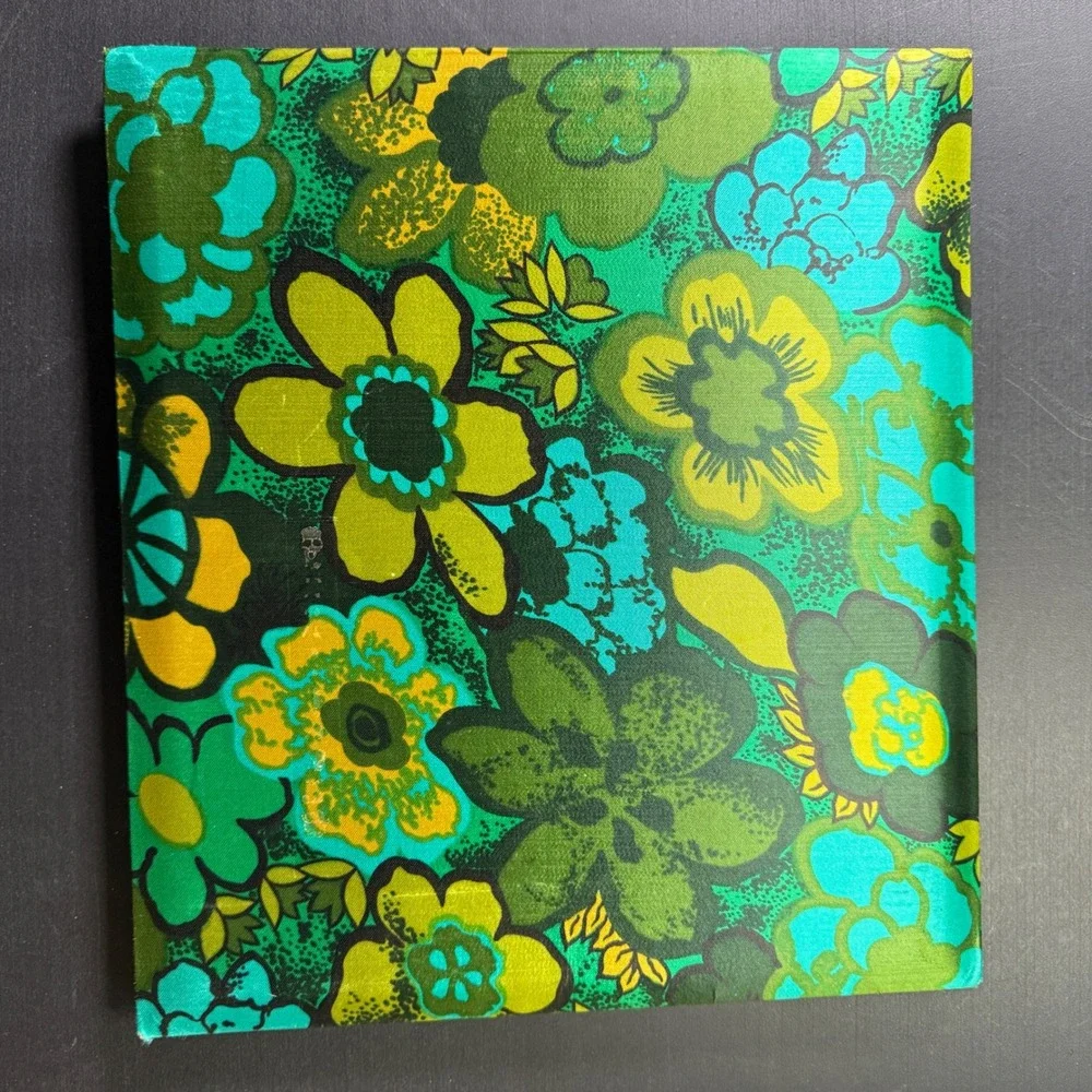 Vintage Floral Fabric Photo Album Green Yellow Blue Made in Japan Retro‎